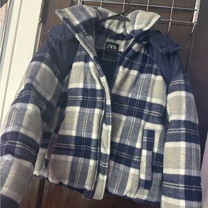 Zara Plaid Jacket - Blue and Gray